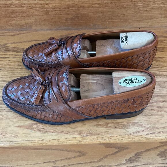 Massimo Emporio Spain Men Brown woven Leather Tassel Slip on loafer SZ 8.5 - Picture 1 of 5